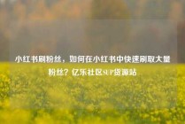 小红书刷粉丝，如何在小红书中快速刷取大量粉丝？亿乐社区SUP货源站